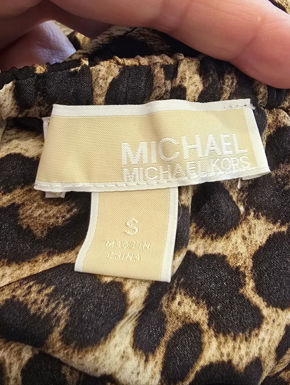 Michael Kors Leopard Print Off-Shoulder Women's Peasant Top - Brown